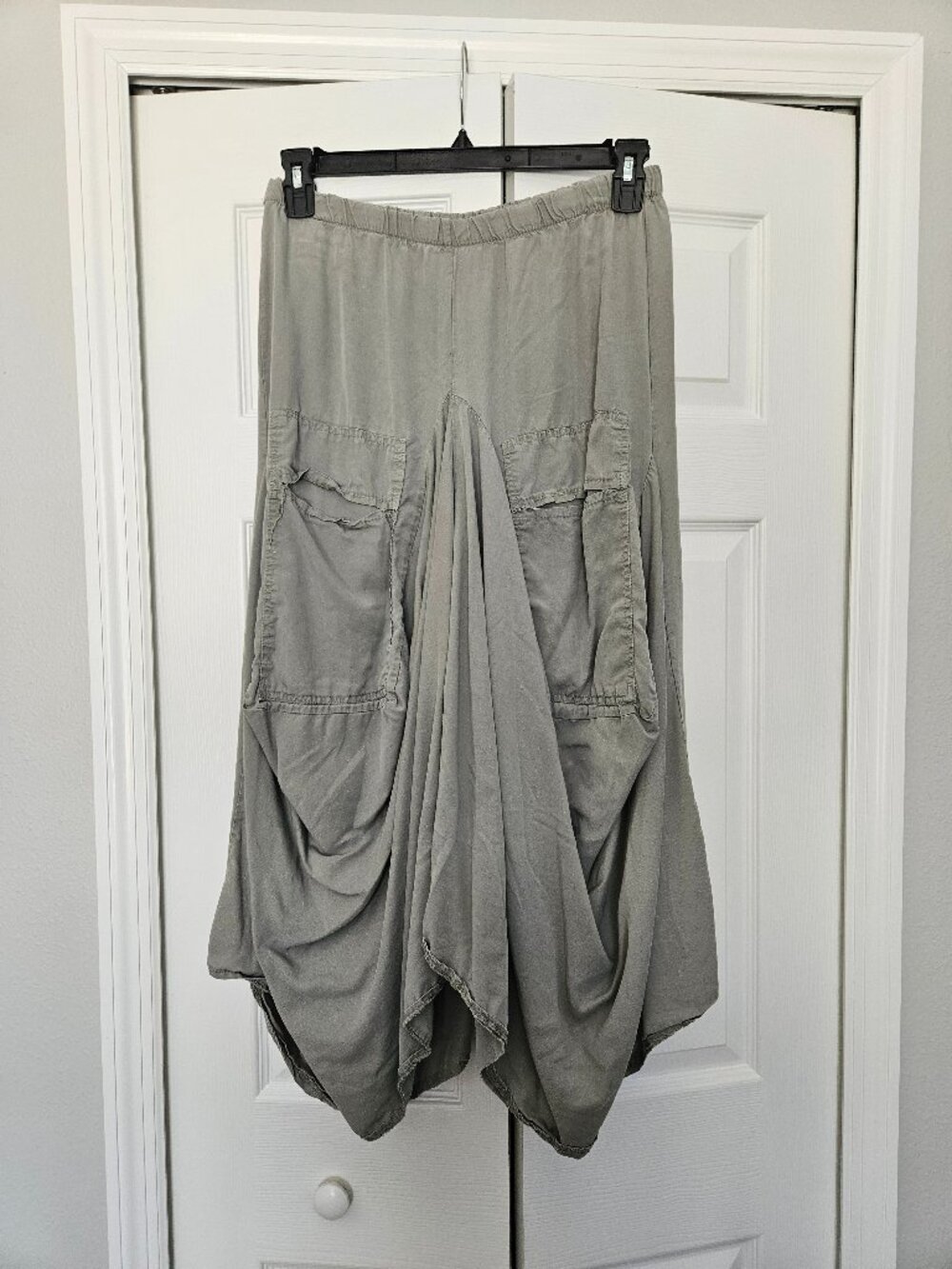 Draped Green Midi Skirt with Pockets